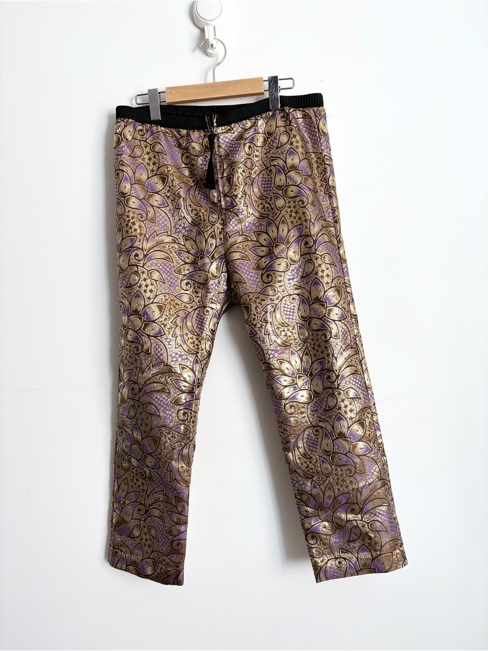 Marni at H&M Metallic Brocade Paisley Crop Pants Artsy Mod Size 8